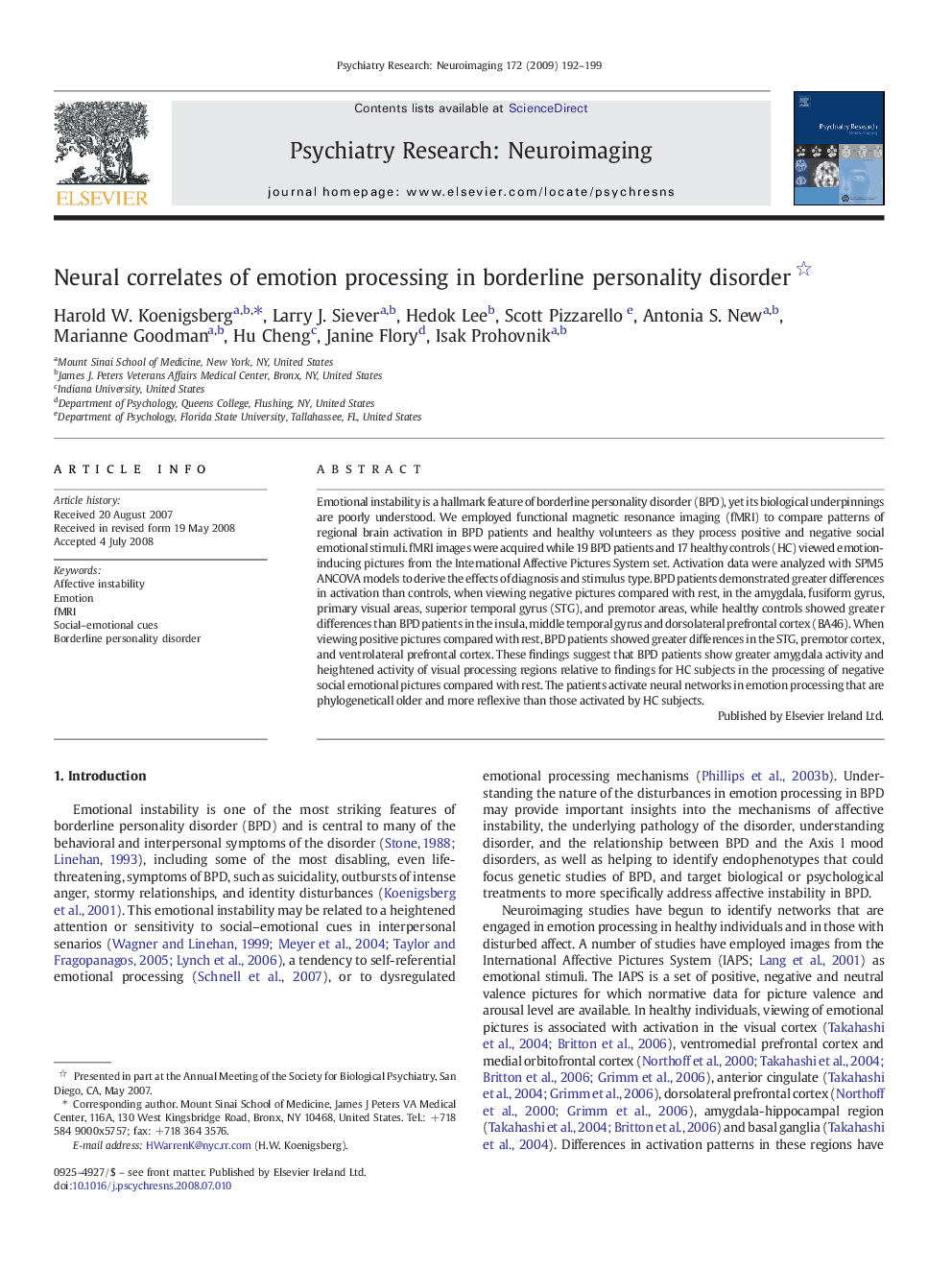 Neural correlates of emotion processing in borderline personality disorder 