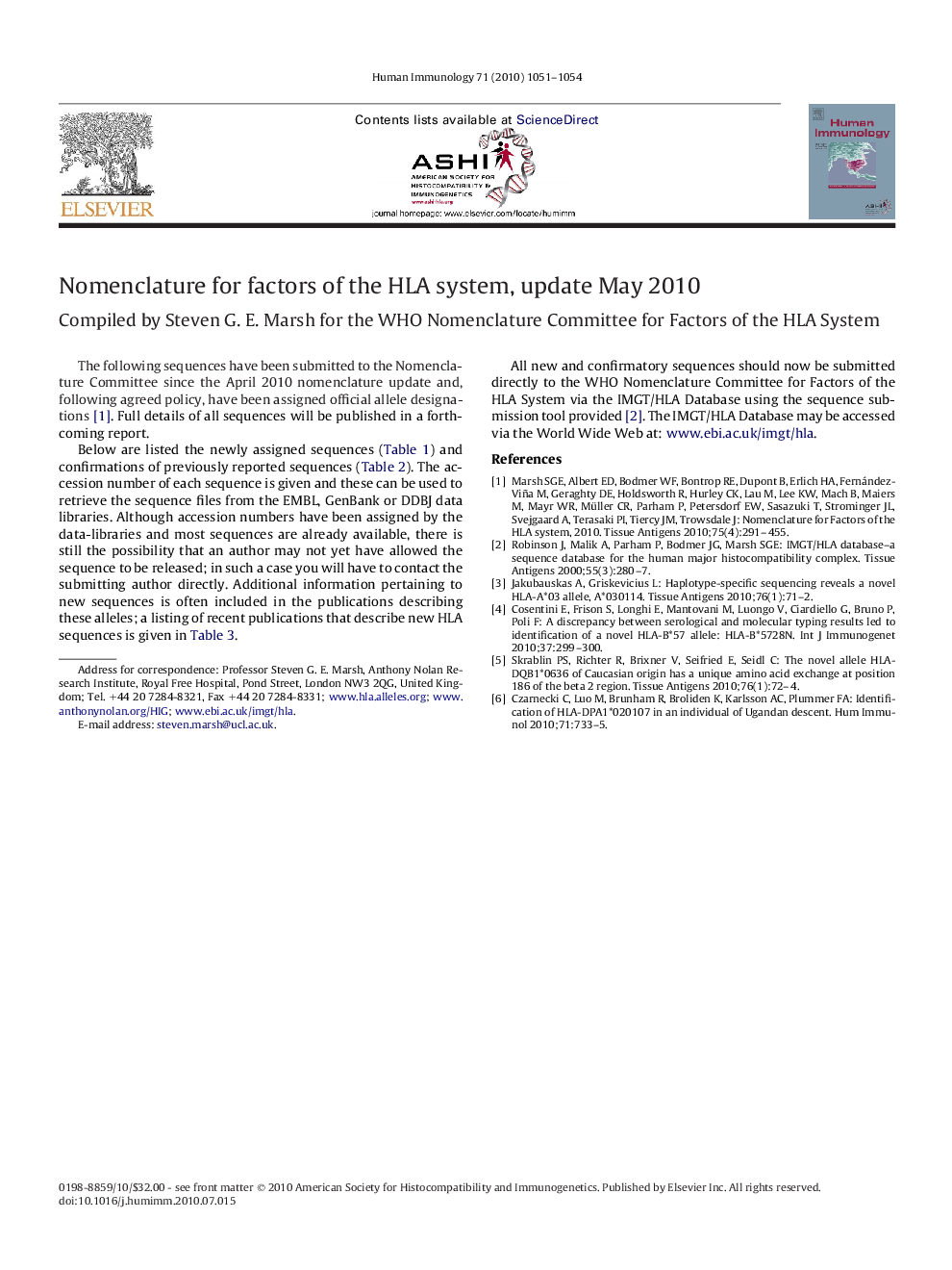 Nomenclature for factors of the HLA system, update May 2010