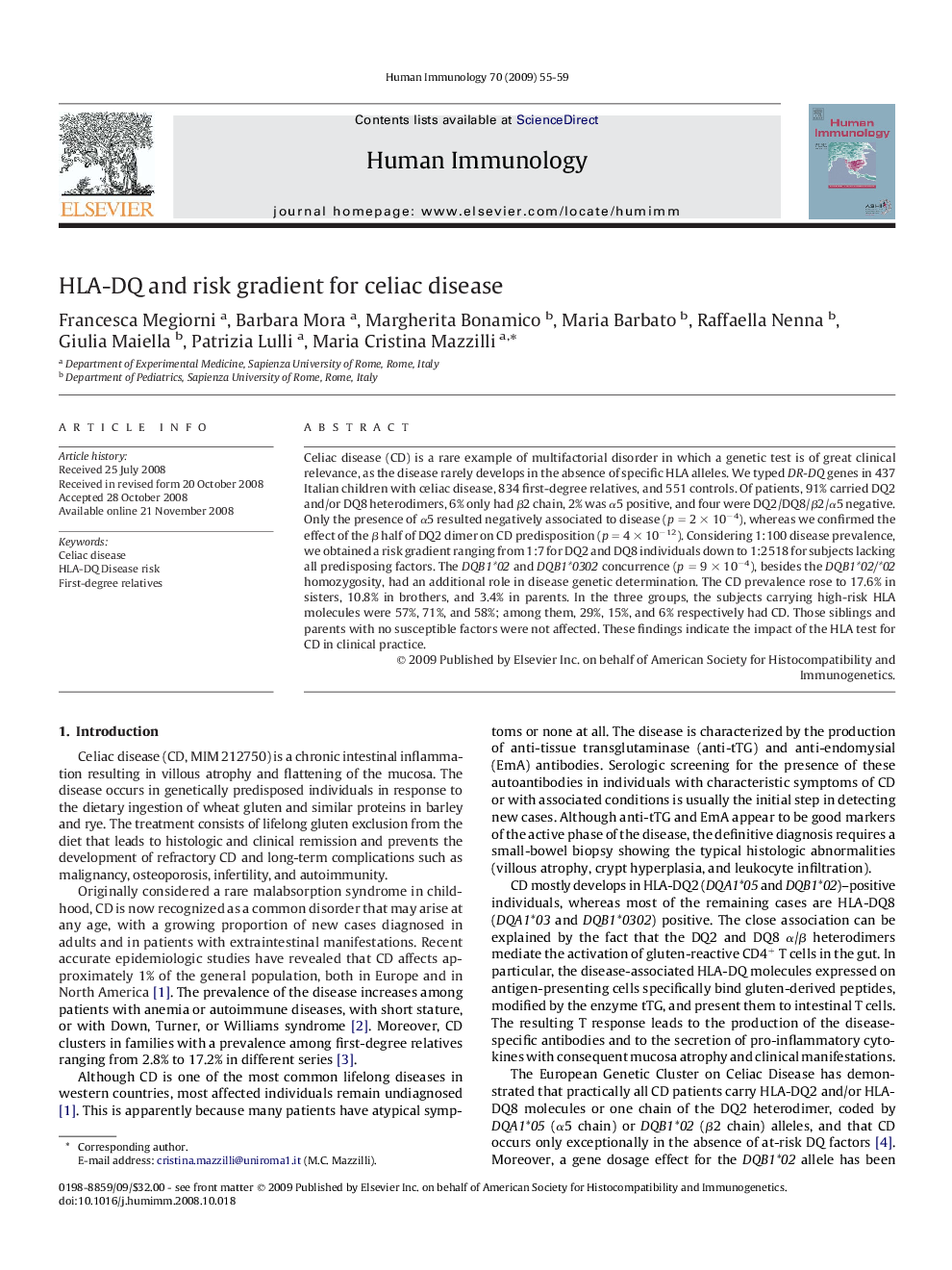 HLA-DQ and risk gradient for celiac disease