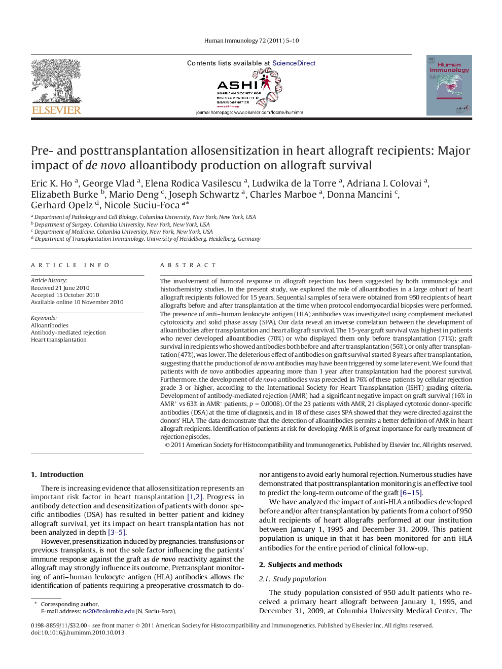 Pre- and posttransplantation allosensitization in heart allograft recipients: Major impact of de novo alloantibody production on allograft survival