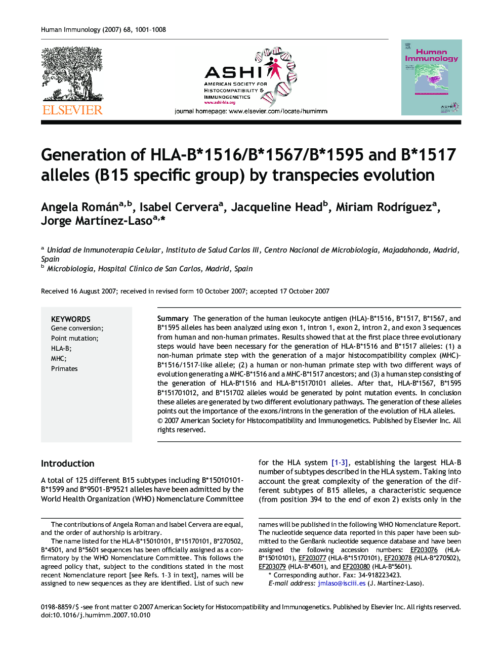 Generation of HLA-B*1516/B*1567/B*1595 and B*1517 alleles (B15 specific group) by transpecies evolution