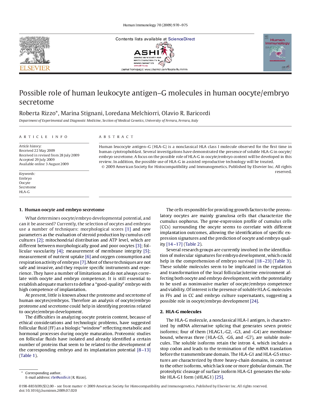 Possible role of human leukocyte antigen–G molecules in human oocyte/embryo secretome