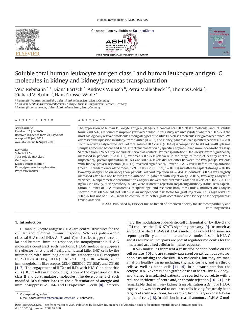 Soluble total human leukocyte antigen class I and human leukocyte antigen–G molecules in kidney and kidney/pancreas transplantation