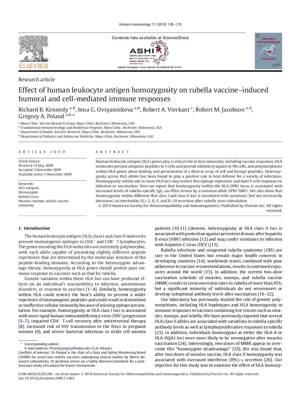 Effect of human leukocyte antigen homozygosity on rubella vaccine–induced humoral and cell-mediated immune responses 