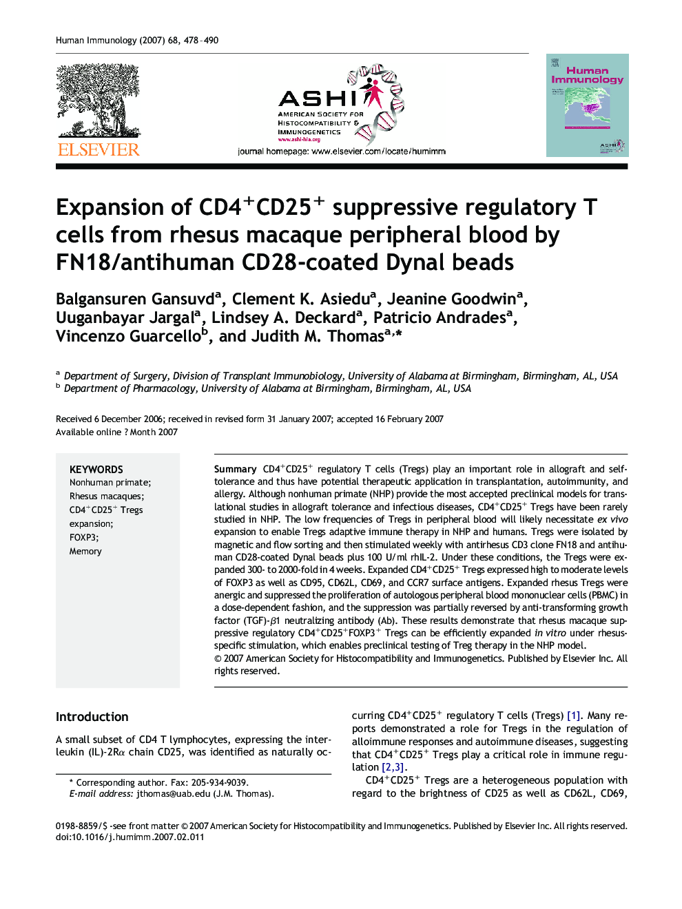 Expansion of CD4+CD25+ suppressive regulatory T cells from rhesus macaque peripheral blood by FN18/antihuman CD28-coated Dynal beads