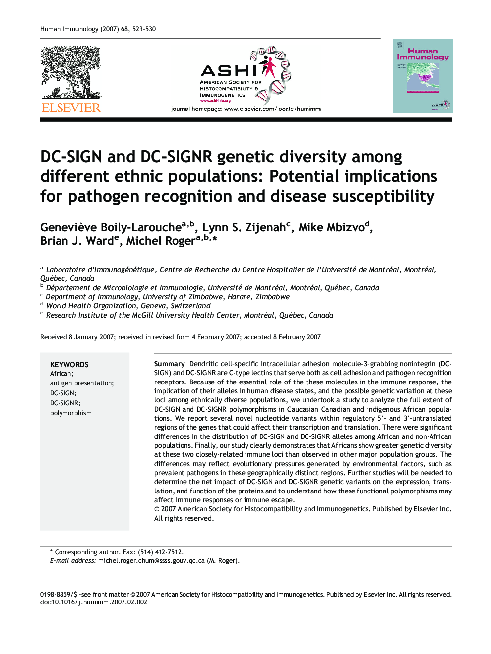 DC-SIGN and DC-SIGNR genetic diversity among different ethnic populations: Potential implications for pathogen recognition and disease susceptibility