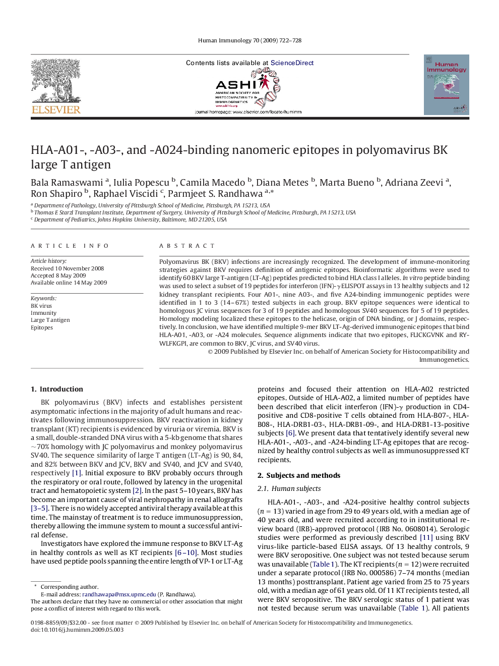 HLA-A01-, -A03-, and -A024-binding nanomeric epitopes in polyomavirus BK large T antigen 