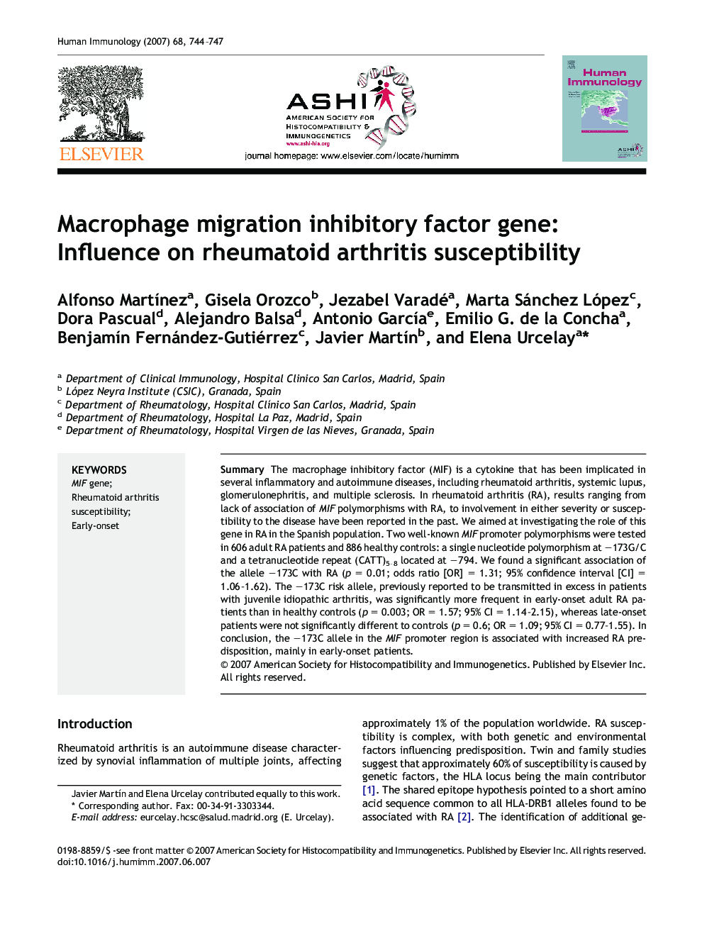 Macrophage migration inhibitory factor gene: Influence on rheumatoid arthritis susceptibility