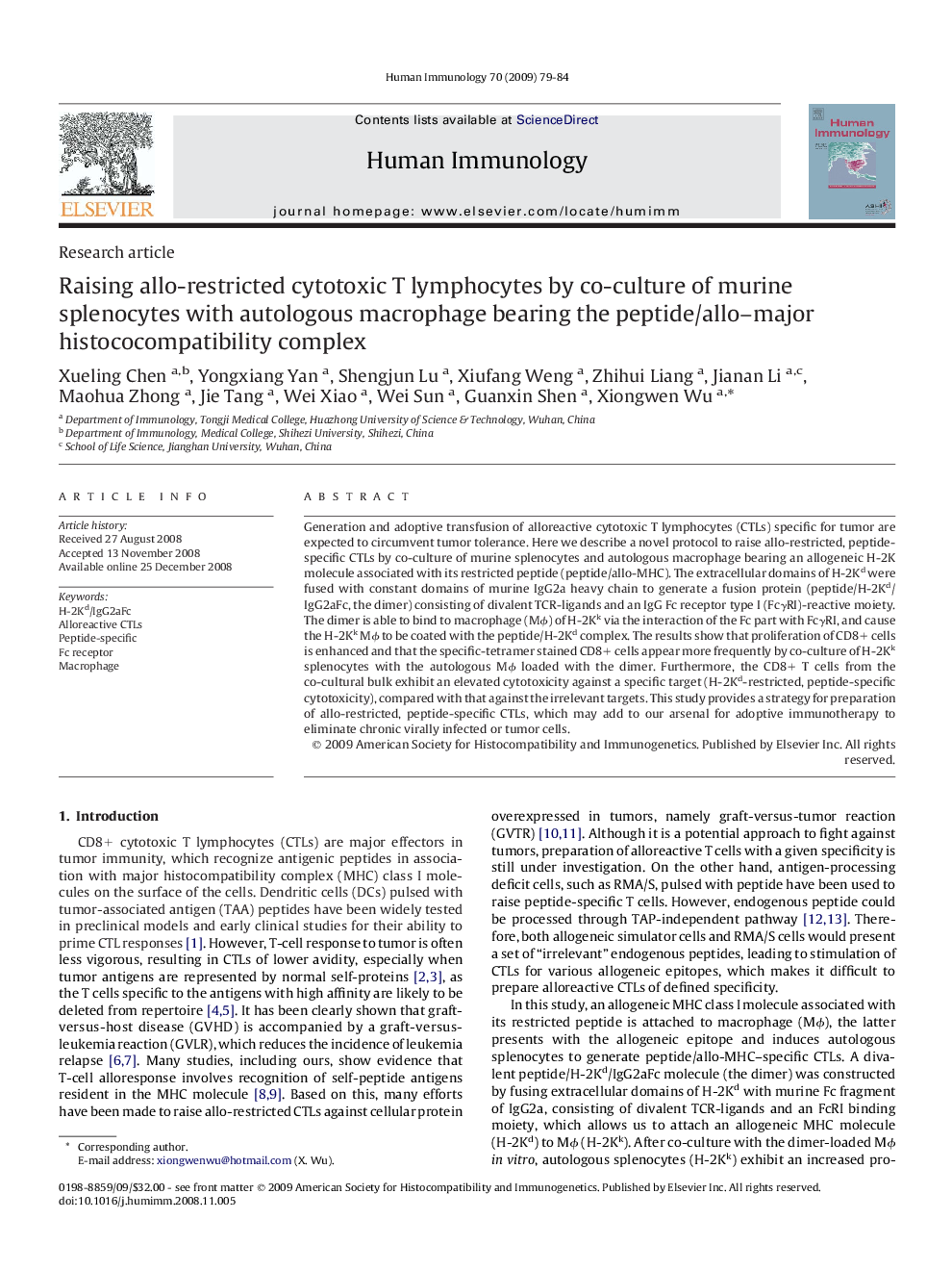 Raising allo-restricted cytotoxic T lymphocytes by co-culture of murine splenocytes with autologous macrophage bearing the peptide/allo–major histococompatibility complex