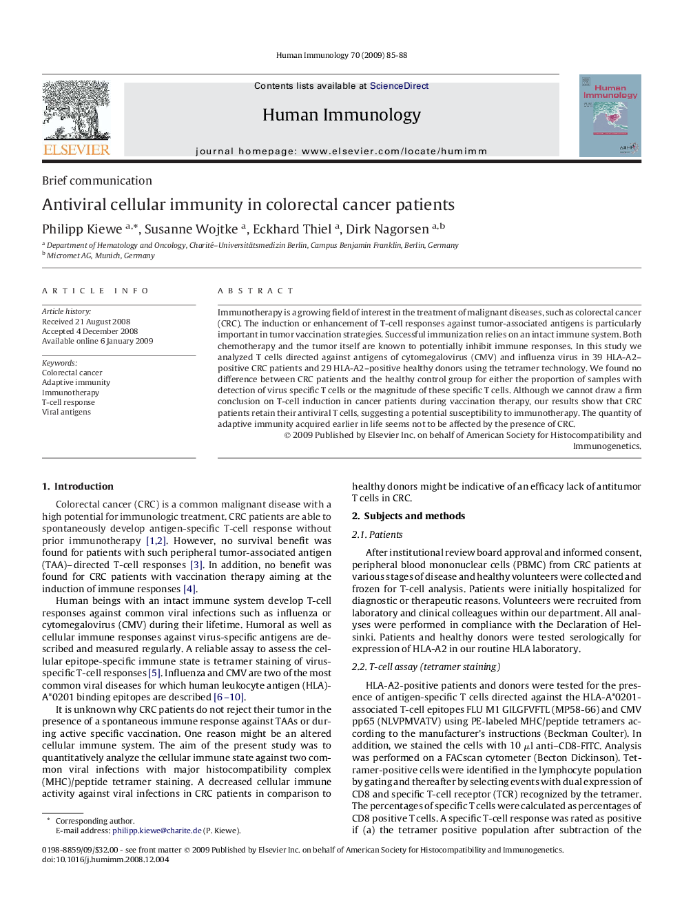 Antiviral cellular immunity in colorectal cancer patients