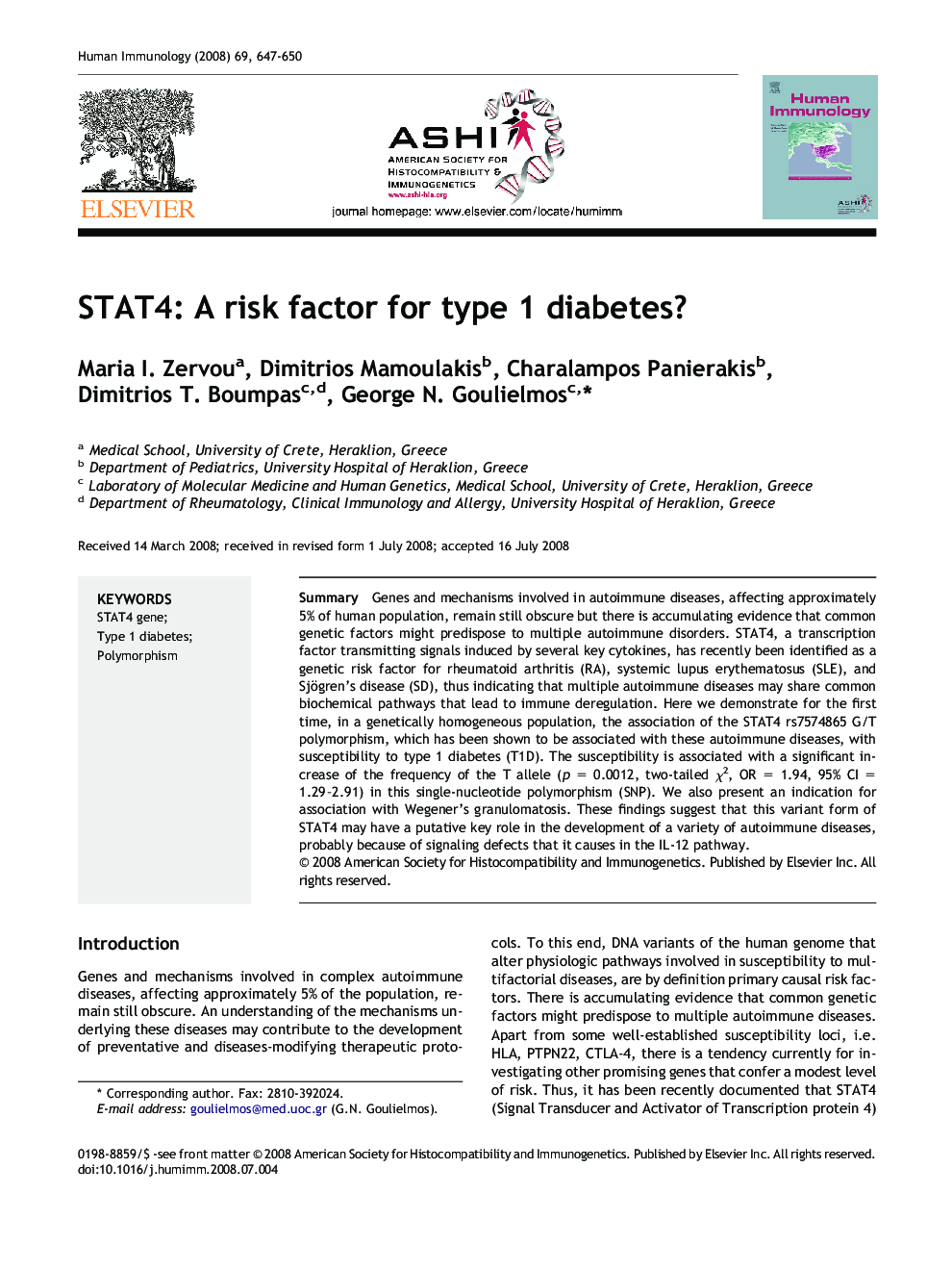 STAT4: A risk factor for type 1 diabetes?