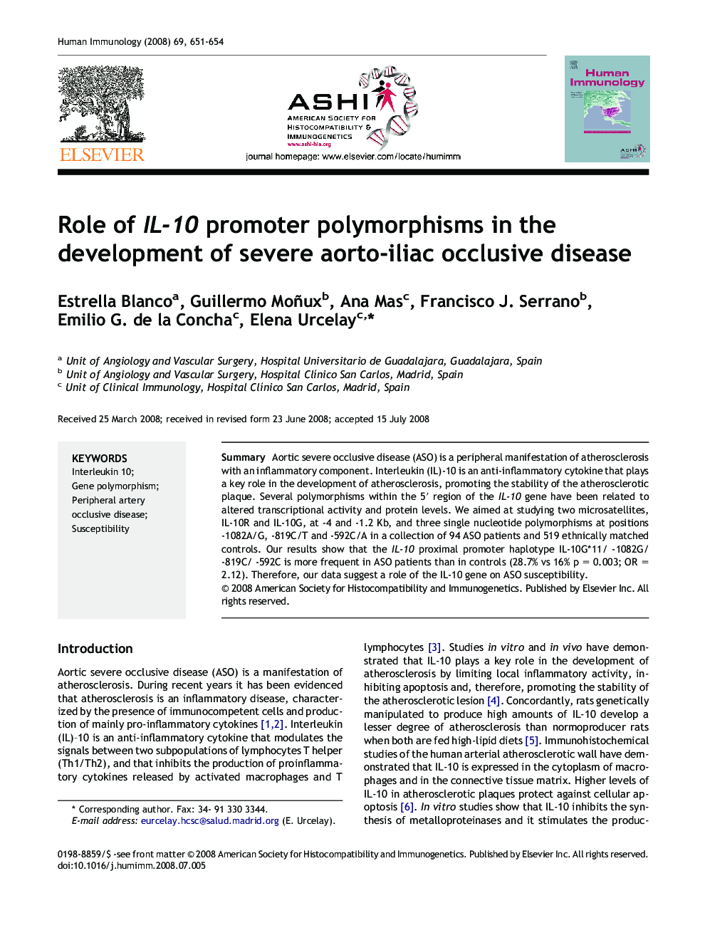 Role of IL-10 promoter polymorphisms in the development of severe aorto-iliac occlusive disease