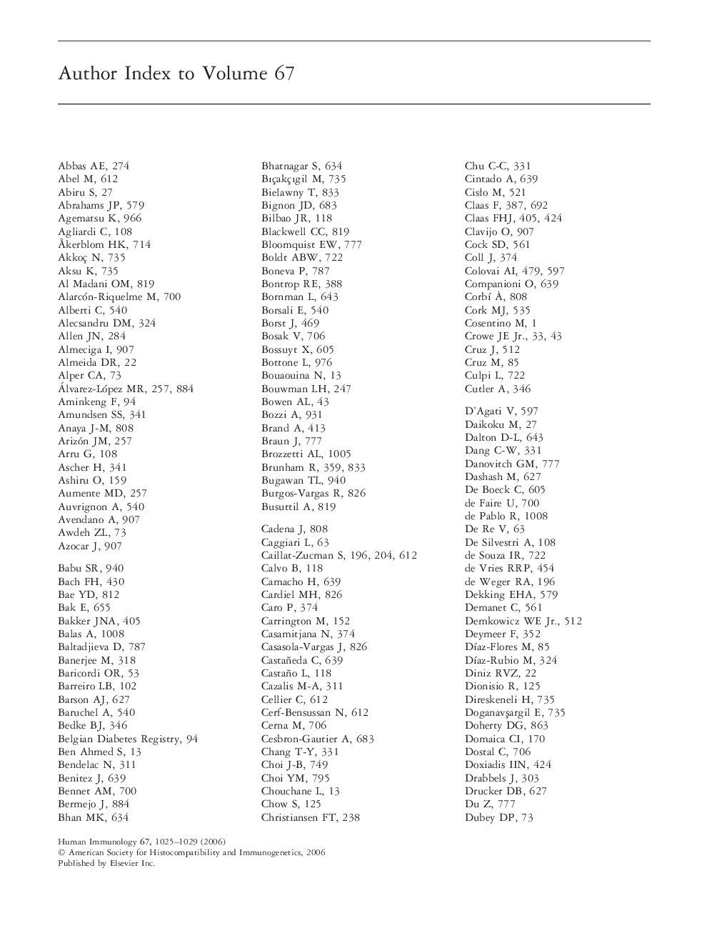 عکس صفحه اول مقاله: Author Index to Volume 67 Author Index to Volume 67