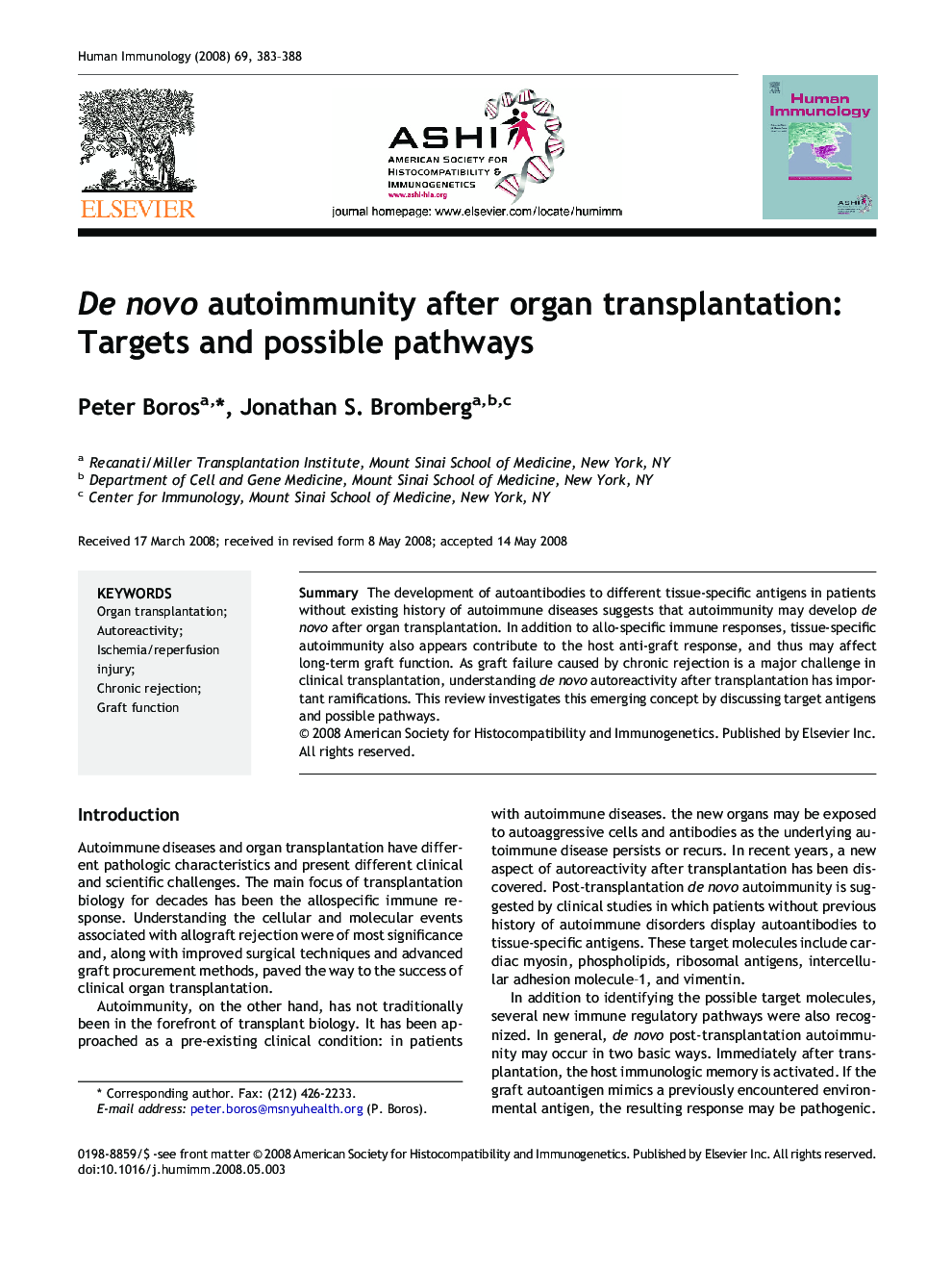 De novo autoimmunity after organ transplantation: Targets and possible pathways