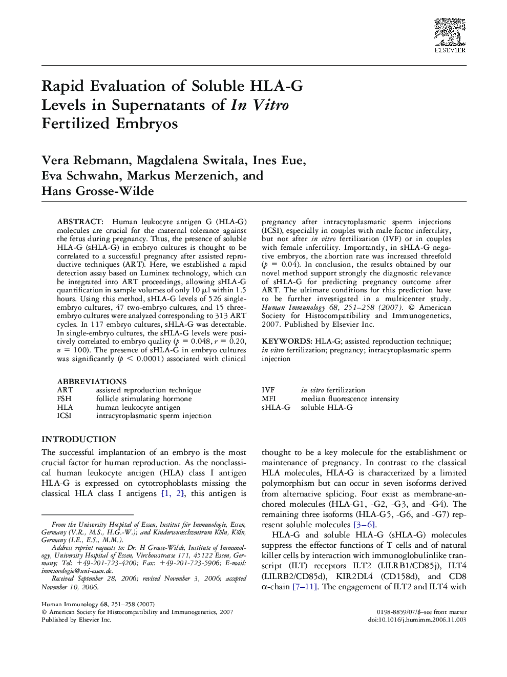 Rapid Evaluation of Soluble HLA-G Levels in Supernatants of In Vitro Fertilized Embryos