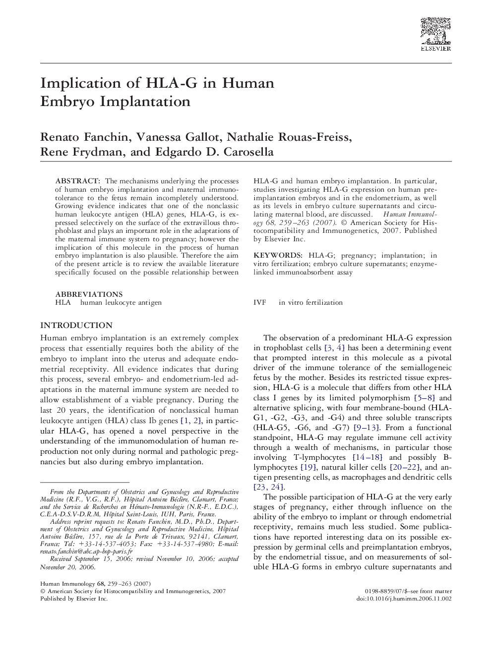 Implication of HLA-G in Human Embryo Implantation