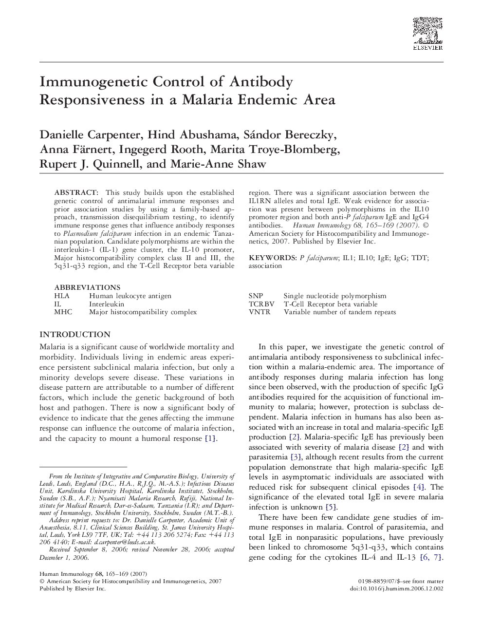 Immunogenetic Control of Antibody Responsiveness in a Malaria Endemic Area