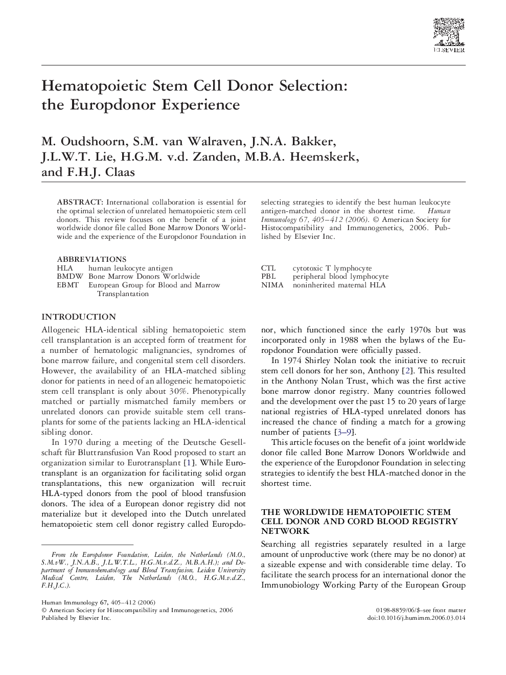 Hematopoietic Stem Cell Donor Selection: the Europdonor Experience