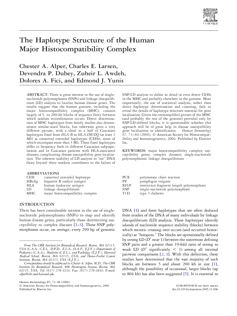 The Haplotype Structure of the Human Major Histocompatibility Complex