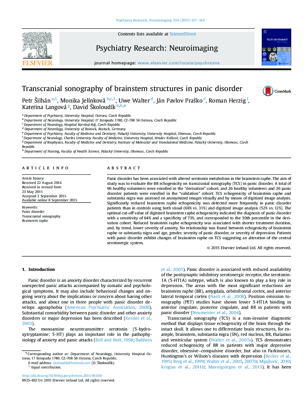 Transcranial sonography of brainstem structures in panic disorder