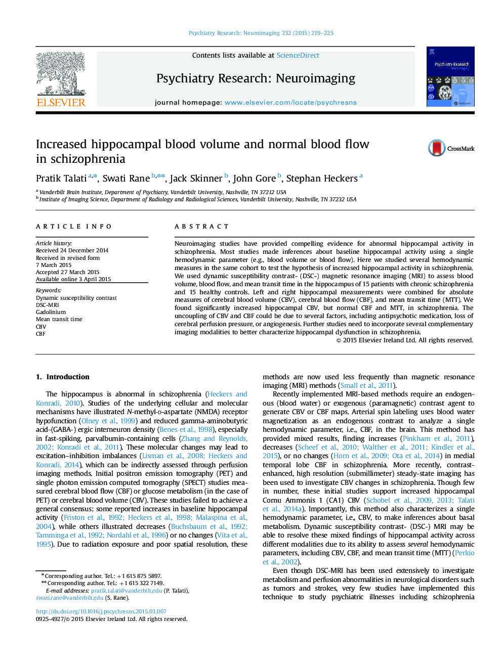 Increased hippocampal blood volume and normal blood flow in schizophrenia