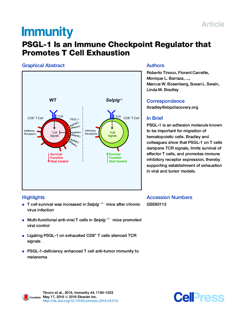 PSGL-1 Is an Immune Checkpoint Regulator that Promotes T Cell Exhaustion