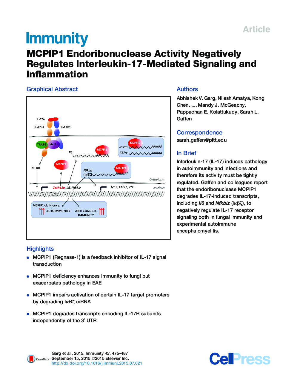 MCPIP1 Endoribonuclease Activity Negatively Regulates Interleukin-17-Mediated Signaling and Inflammation