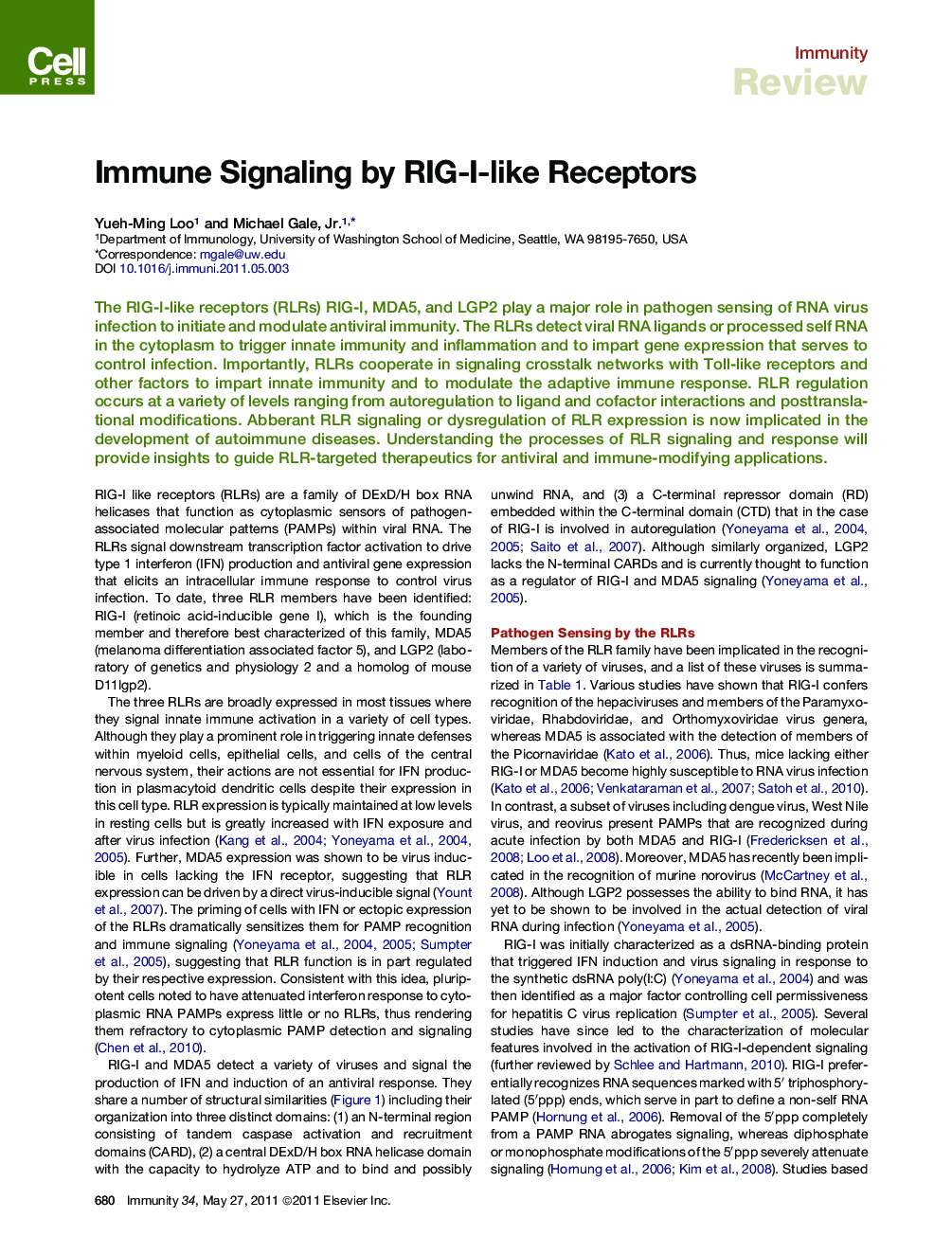Immune Signaling by RIG-I-like Receptors