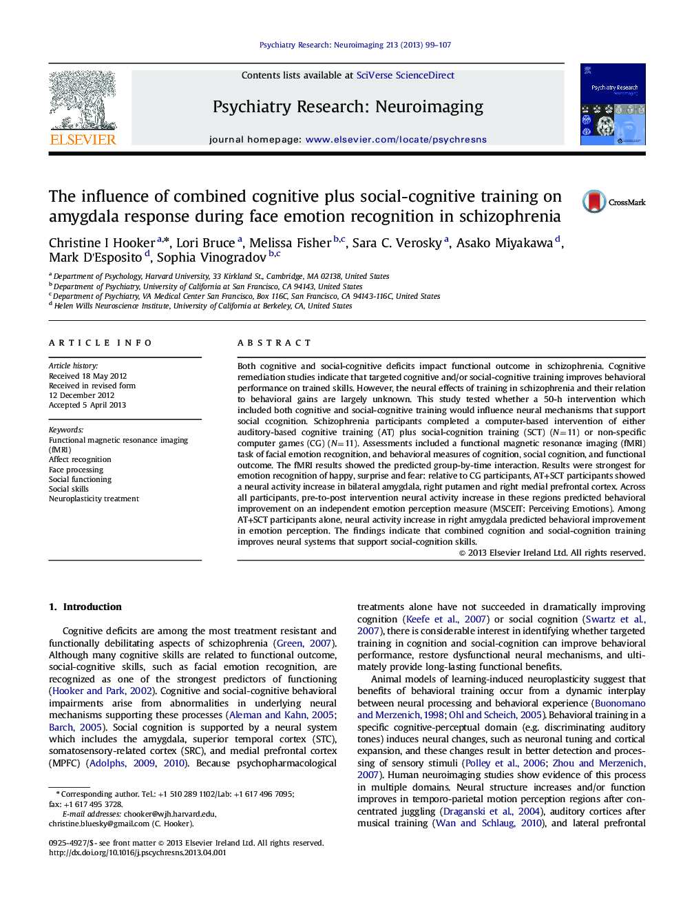 The influence of combined cognitive plus social-cognitive training on amygdala response during face emotion recognition in schizophrenia