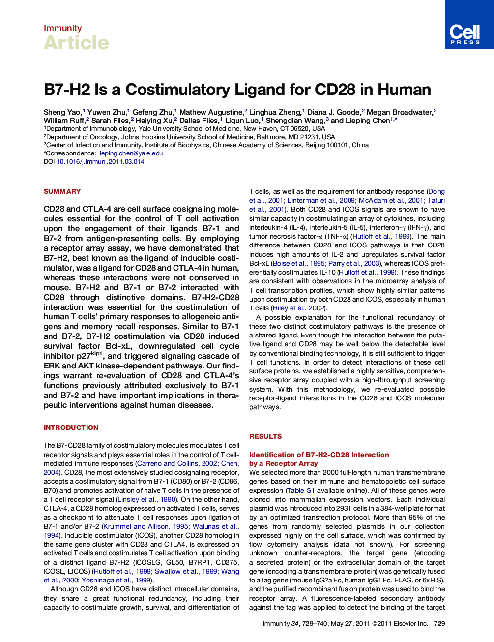 B7-H2 Is a Costimulatory Ligand for CD28 in Human