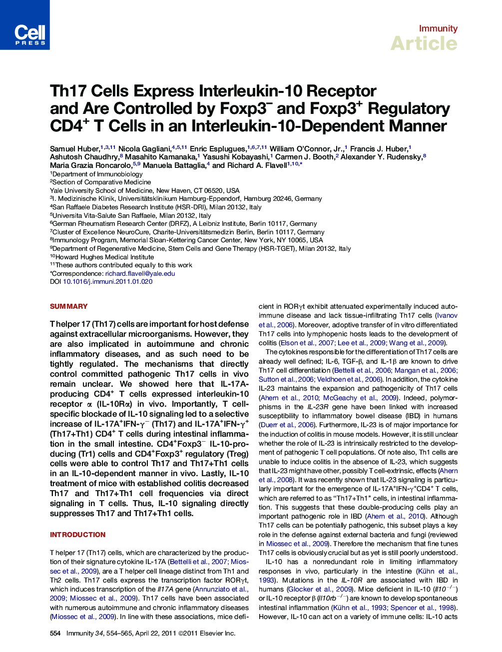 عکس صفحه اول مقاله: Th17 Cells Express Interleukin-10 Receptor and Are Controlled by Foxp3− and Foxp3+ Regulatory CD4+ T Cells in an Interleukin-10-Dependent Manner Th17 Cells Express Interleukin-10 Receptor and Are Controlled by Foxp3− and Foxp3+ Regulatory CD4+ T Cells in an Interleukin-10-Dependent Manner