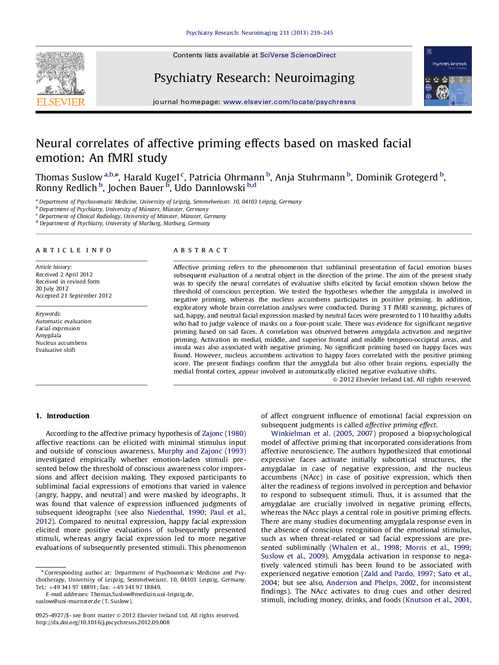 Neural correlates of affective priming effects based on masked facial emotion: An fMRI study