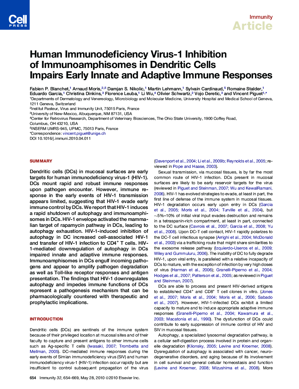 Human Immunodeficiency Virus-1 Inhibition of Immunoamphisomes in Dendritic Cells Impairs Early Innate and Adaptive Immune Responses