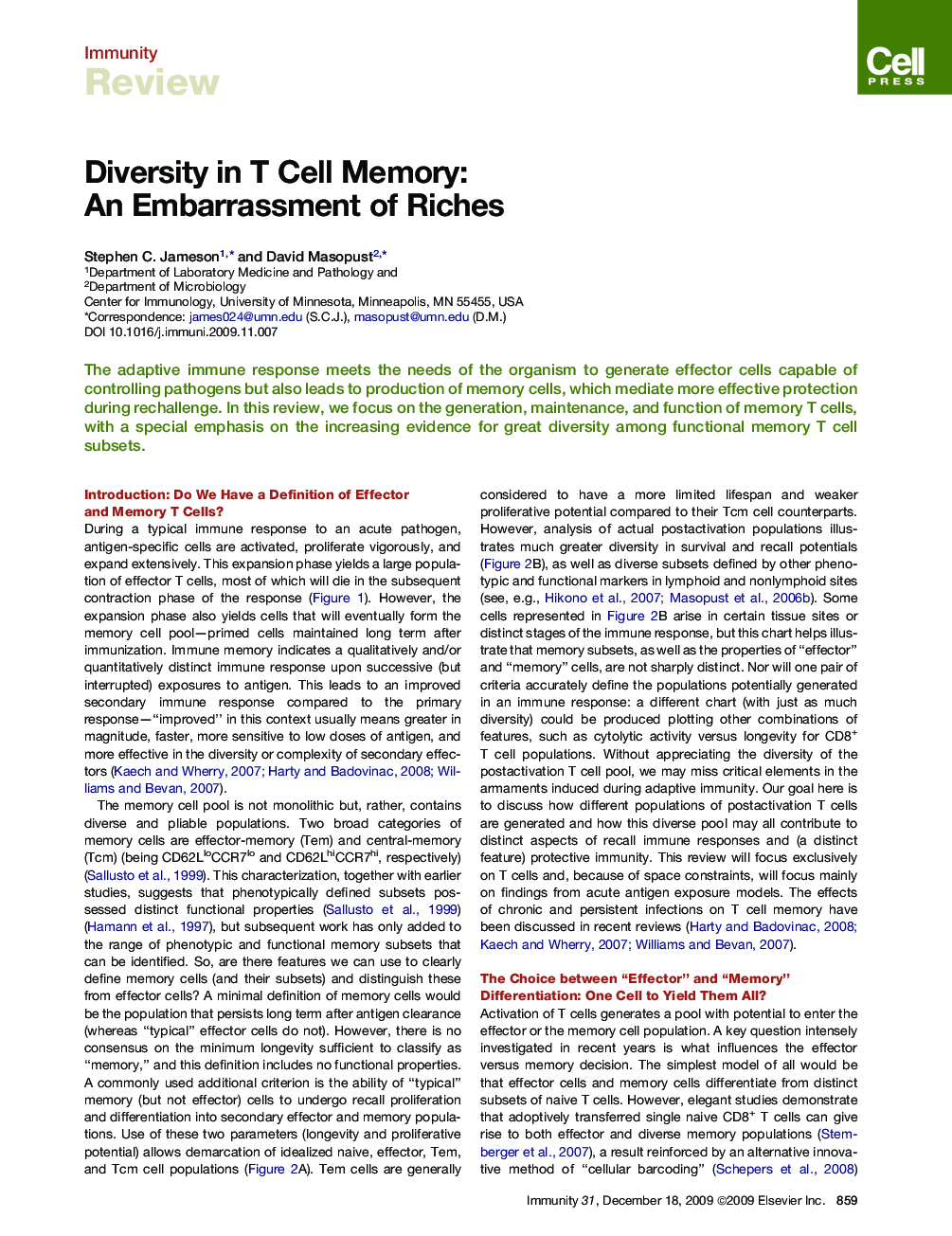 Diversity in T Cell Memory: An Embarrassment of Riches