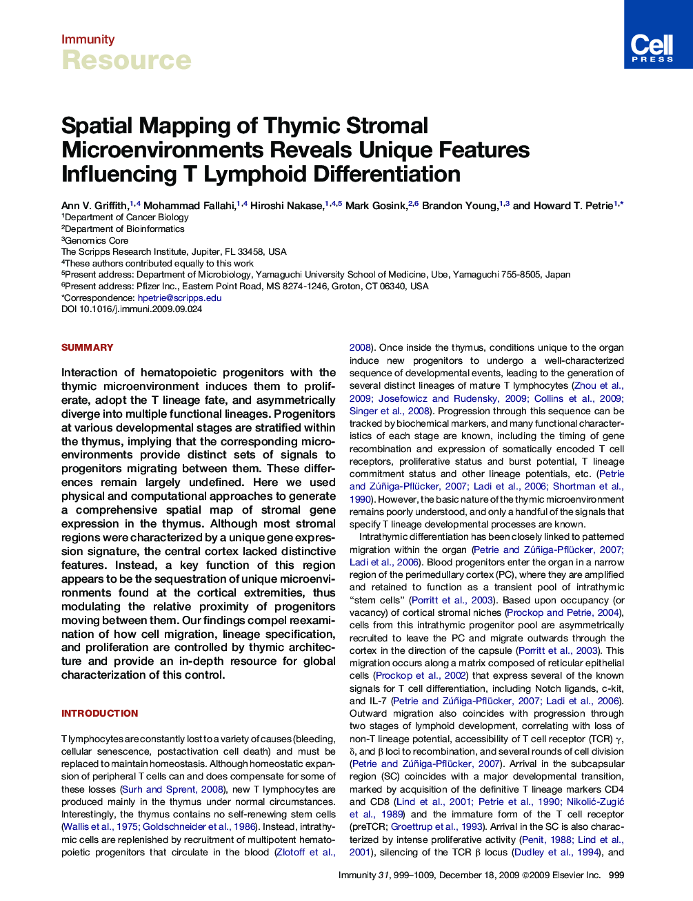 عکس صفحه اول مقاله: Spatial Mapping of Thymic Stromal Microenvironments Reveals Unique Features Influencing T Lymphoid Differentiation Spatial Mapping of Thymic Stromal Microenvironments Reveals Unique Features Influencing T Lymphoid Differentiation