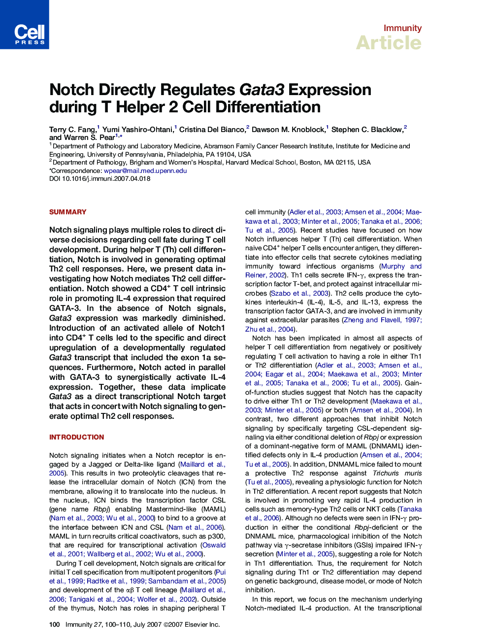 Notch Directly Regulates Gata3 Expression during T Helper 2 Cell Differentiation
