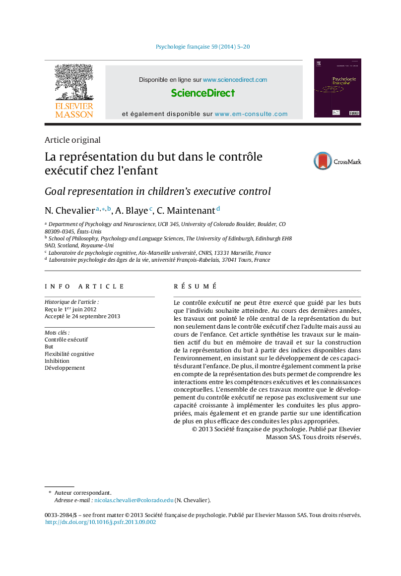 La représentation du but dans le contrôle exécutif chez l’enfant