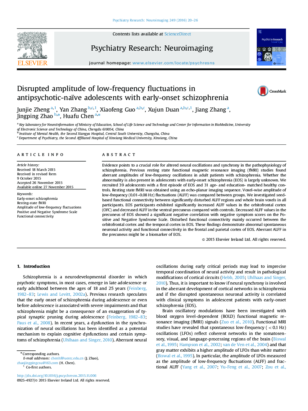 Disrupted amplitude of low-frequency fluctuations in antipsychotic-naïve adolescents with early-onset schizophrenia