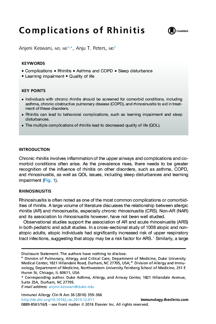 Complications of Rhinitis