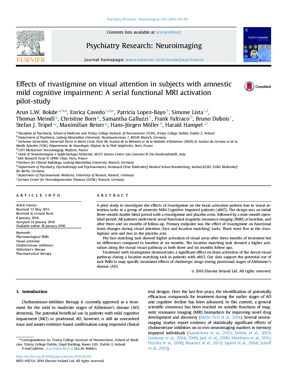 Effects of rivastigmine on visual attention in subjects with amnestic mild cognitive impairment: A serial functional MRI activation pilot-study