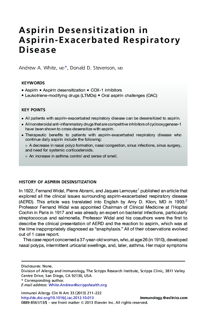 Aspirin Desensitization in Aspirin-Exacerbated Respiratory Disease