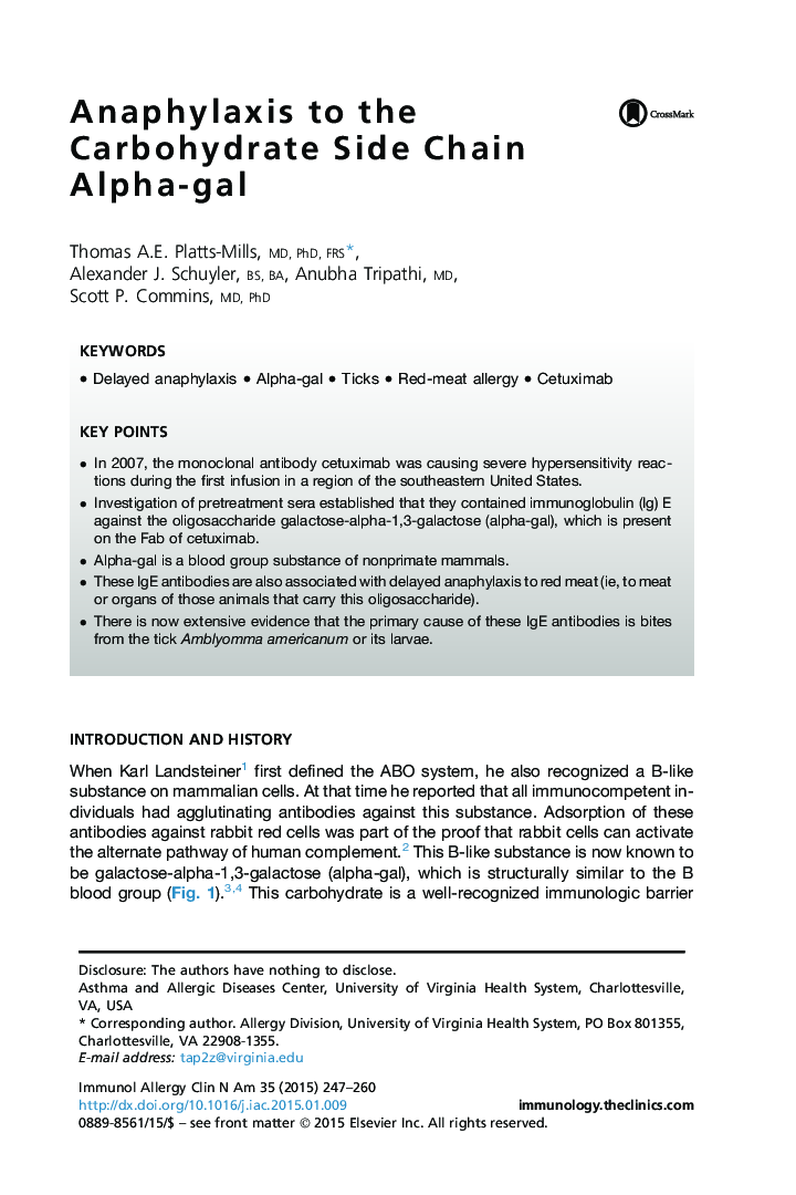 Anaphylaxis to the Carbohydrate Side Chain Alpha-gal