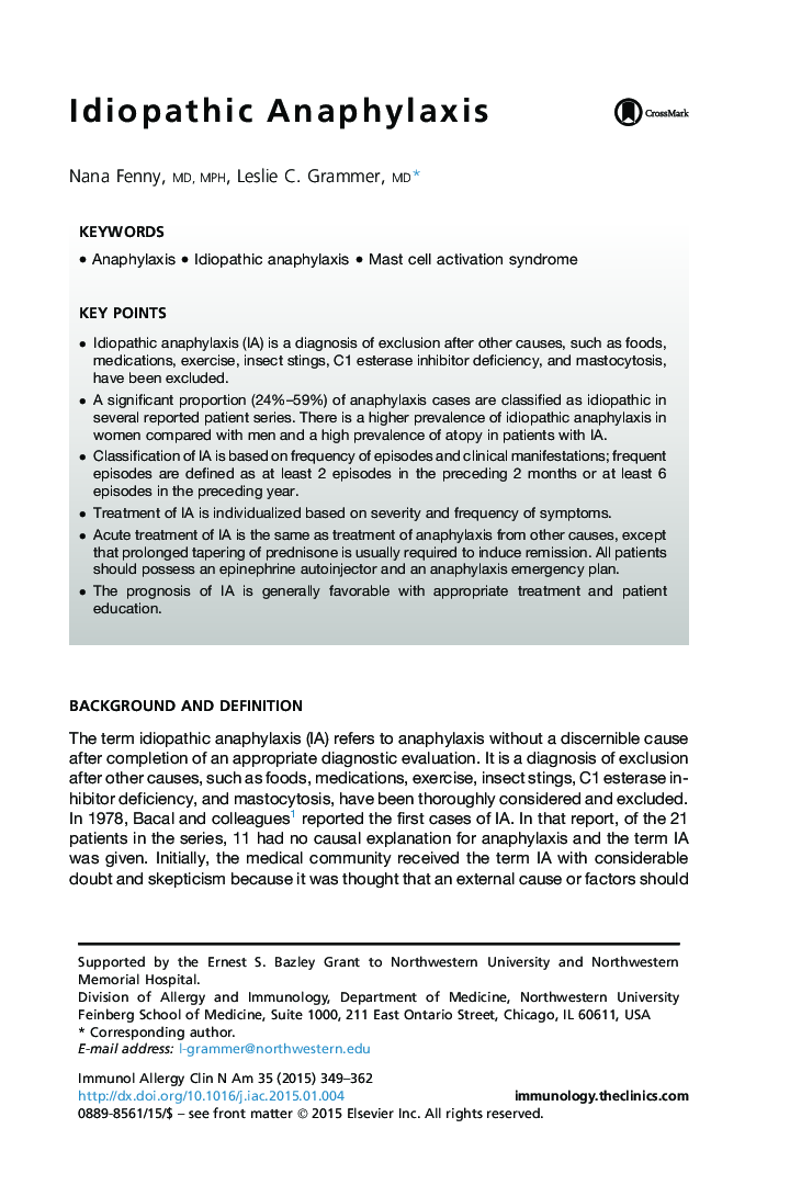 Idiopathic Anaphylaxis