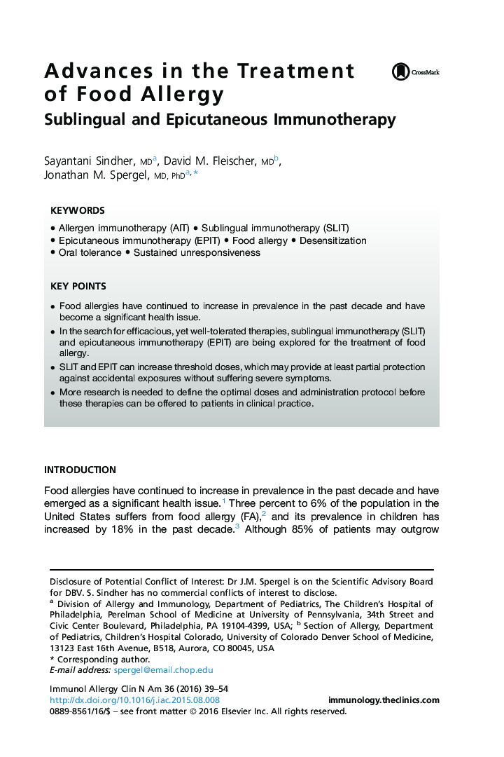 Advances in the Treatment of Food Allergy