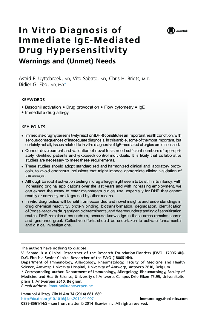 InÂ Vitro Diagnosis of Immediate IgE-Mediated Drug Hypersensitivity