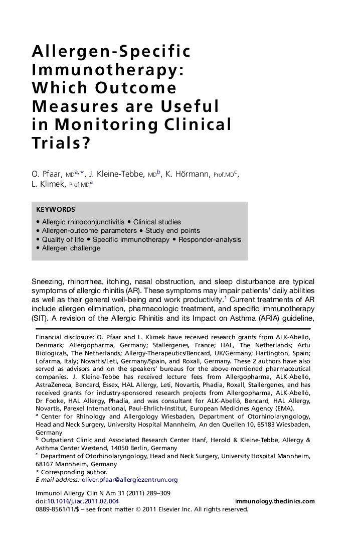 Allergen-Specific Immunotherapy: Which Outcome Measures are Useful in Monitoring Clinical Trials?
