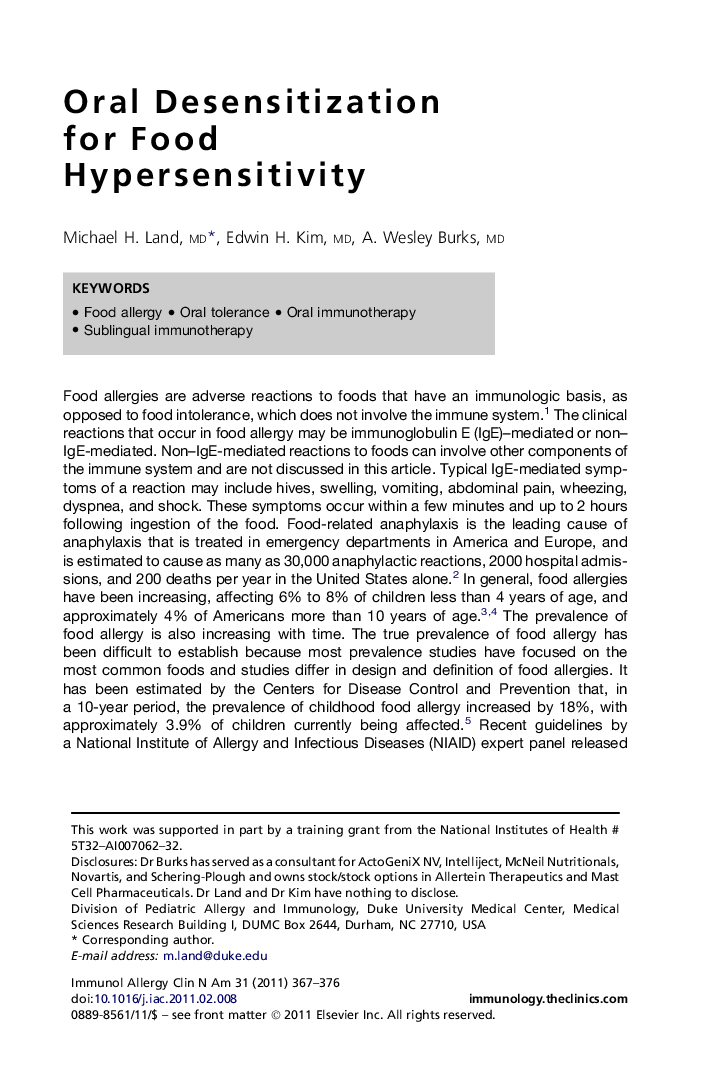 Oral Desensitization for Food Hypersensitivity