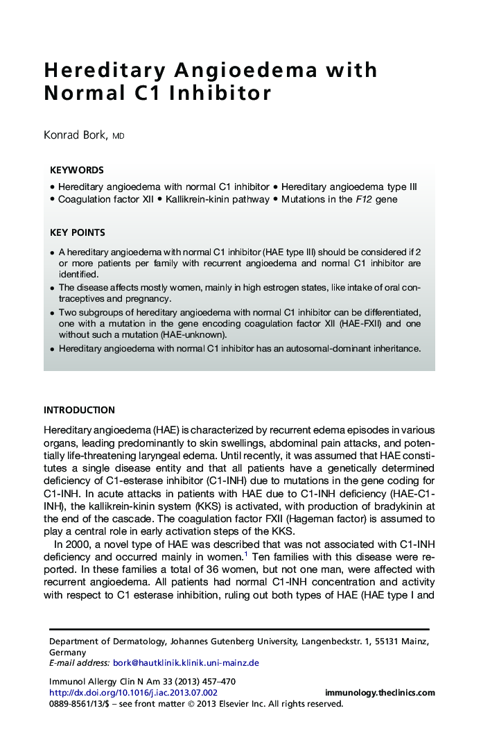 Hereditary Angioedema with Normal C1 Inhibitor