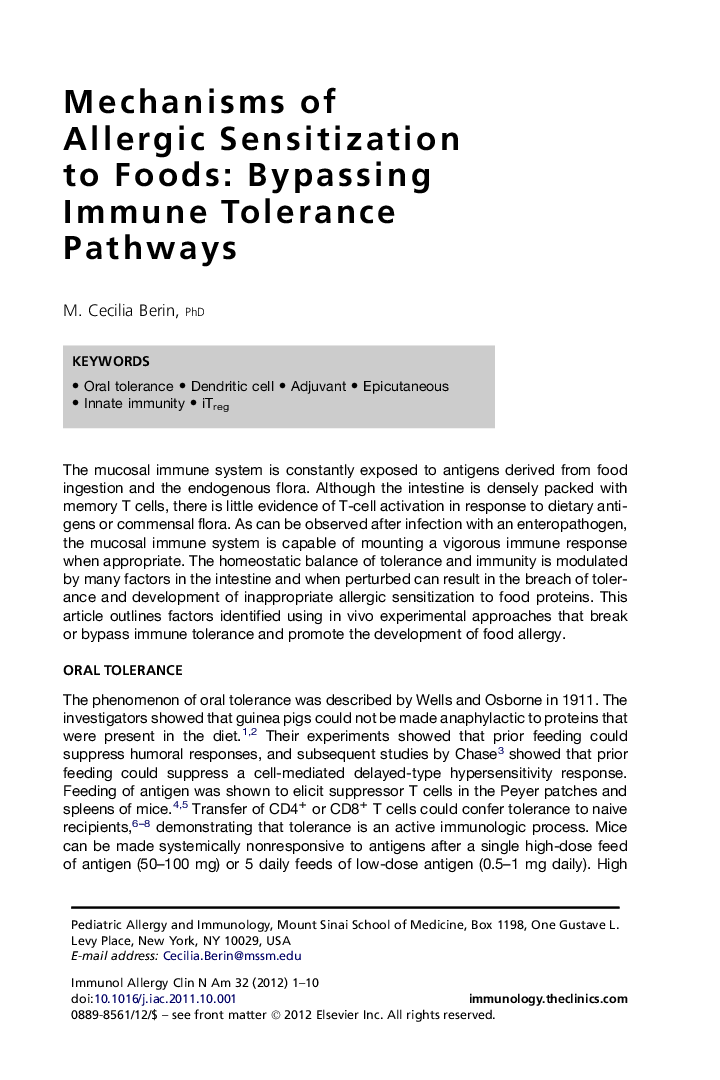 Mechanisms of Allergic Sensitization to Foods: Bypassing Immune Tolerance Pathways