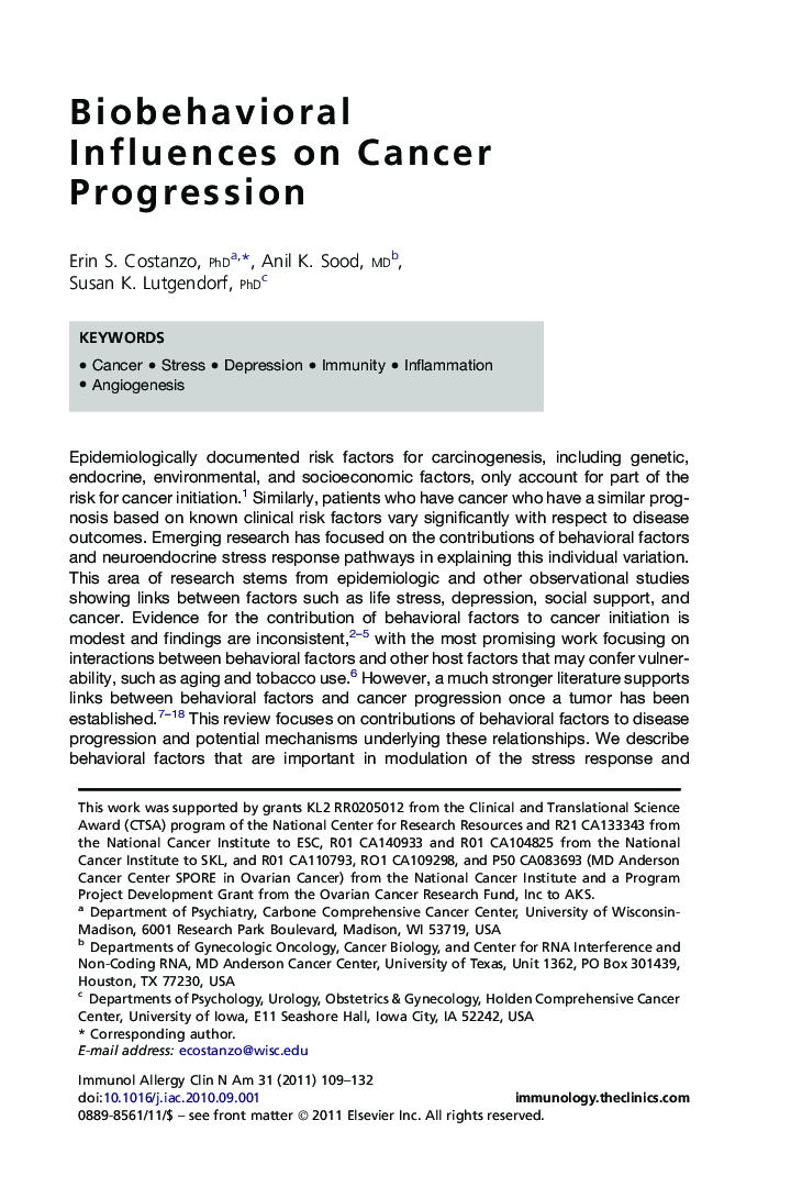 Biobehavioral Influences on Cancer Progression